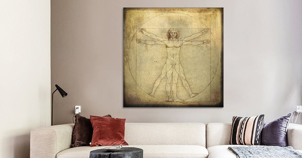 Mooie Mens van Vitruvius en Vitruviusman kunst op canvas, behang en meer
